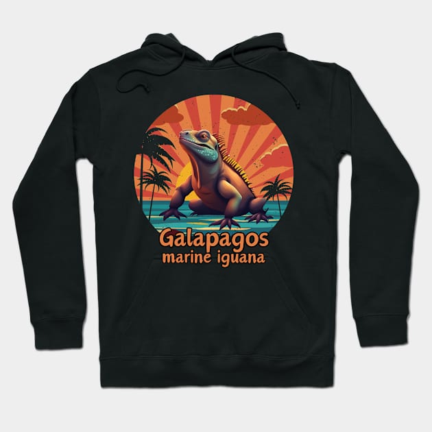 Galapagos marine iguana retro sunset vintage Hoodie by TRACHLUIM